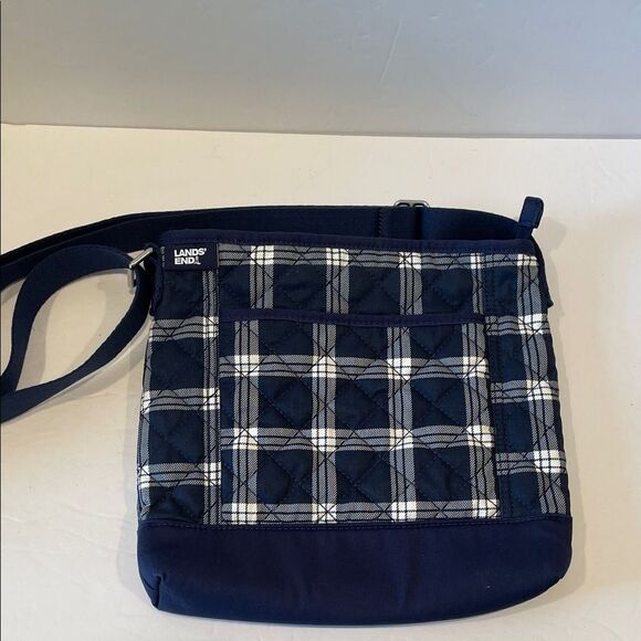 Lands End Navy and White Checkered Shoulder Bag - Picture 8 of 8